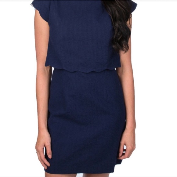 Lauren James Dresses & Skirts - Lauren James Navy Blue Overlay Dress Made in USA Size M EUC